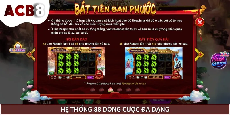 Tựa game này sở hữu tới 88 dòng cược giúp bạn tăng tỷ lệ thắng